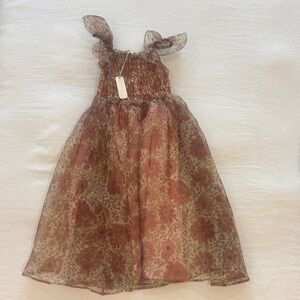 Elegant Floral Kids Dress in Red and Brown